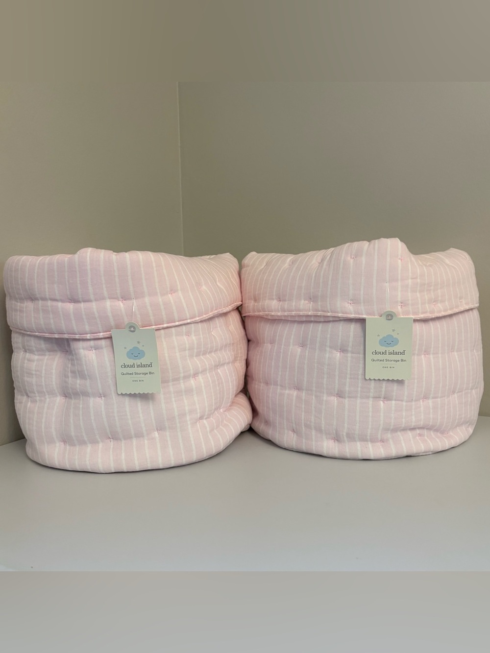 Cloud Island Baby Quilted Storage Bins Set of 2 Pink and White Striped NWT